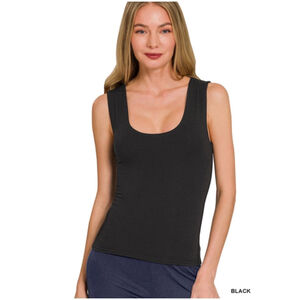 NEW Zenana Double Layered Tank Top Black S M L Soft Stretch Rayon Basic